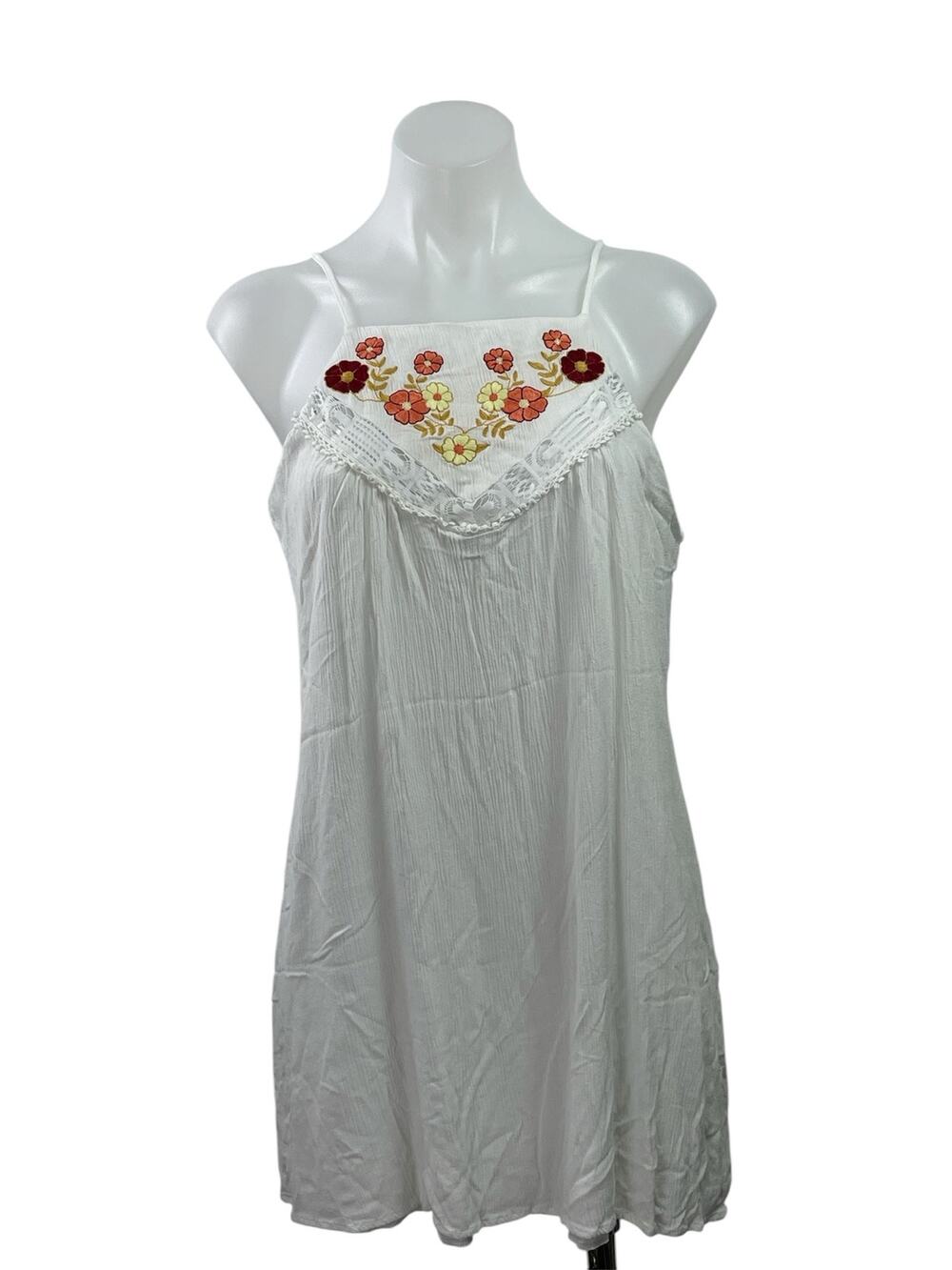 Jun & Ivy White Floral Embroidered Sleeveless Boho Cami Tank Mini Dress Size M